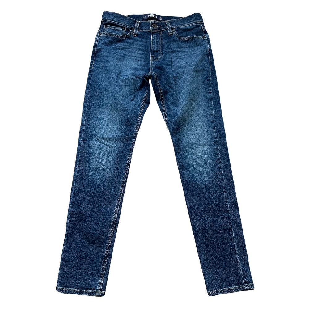 Hollister Jeans Men 28x30 Skinny Epic Flex Zip - bright dark wash color